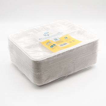Paquete de 50 pzs bandejas de comida 265x215x25 mm   25 g PULP blanco