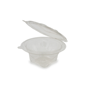 Package of 50 pcs deli-food hinged lid containers diam. 123 mm  250 ml  9,4 g RPET transparent