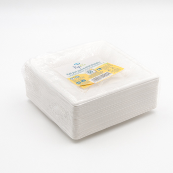 Pack de 50 pcs assiettes carrées plates 160x160x15 mm   14 g PULP blanc
